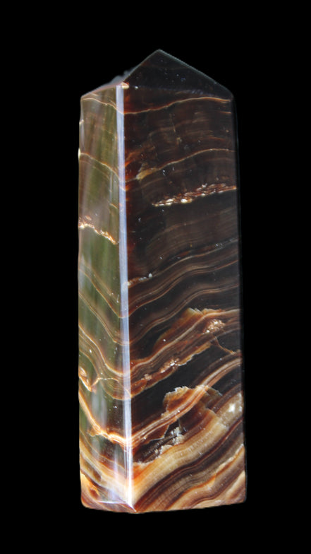 Chocolate Calcite obelisk 114*33*26mm 249g in sunlight - Rocks and Things Store
