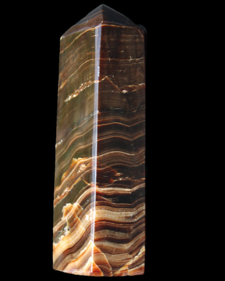 Chocolate Calcite obelisk 114*33*26mm 249g in sunlight - Rocks and Things Store