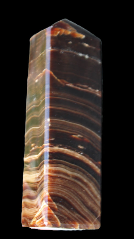Chocolate Calcite obelisk 114*33*26mm 249g in sunlight - Rocks and Things Store