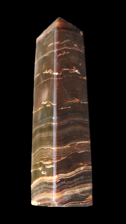Chocolate Calcite obelisk 110*30*24mm 214g in sunlight - Rocks and Things Store