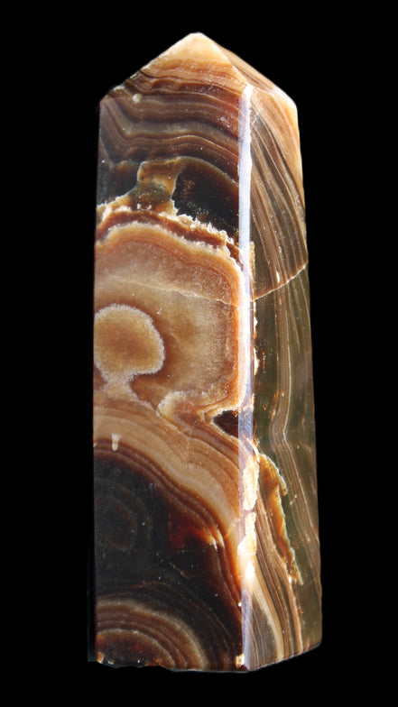 Chocolate Calcite obelisk 118*33*28mm 236g in sunlight - Rocks and Things Store