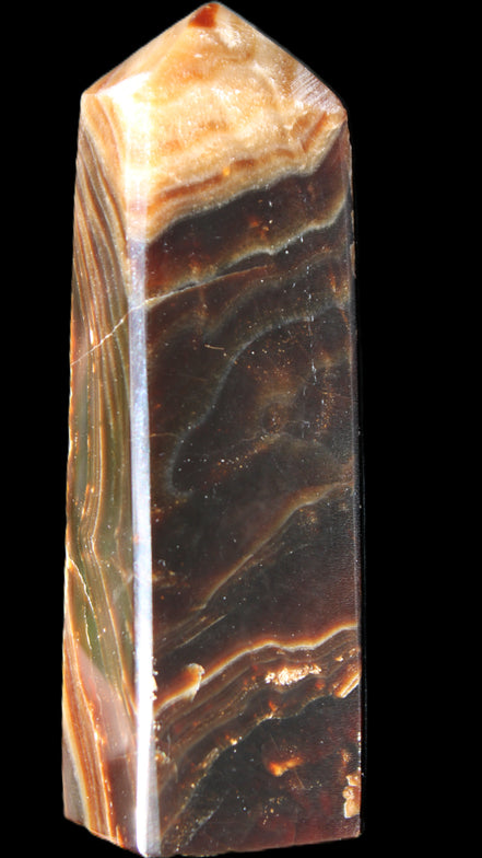 Chocolate Calcite obelisk 118*33*28mm 236g in sunlight - Rocks and Things Store