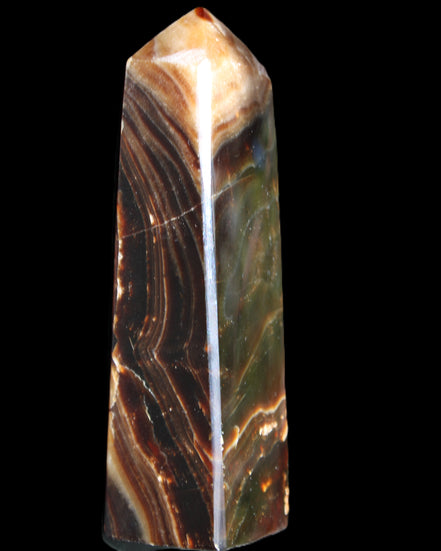 Chocolate Calcite obelisk 118*33*28mm 236g in sunlight - Rocks and Things Store
