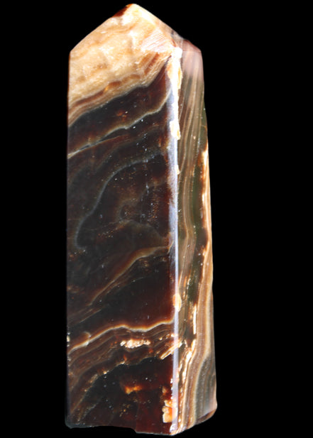 Chocolate Calcite obelisk 118*33*28mm 236g in sunlight - Rocks and Things Store