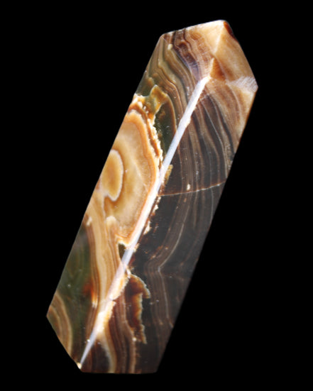 Chocolate Calcite obelisk 118*33*28mm 236g in sunlight - Rocks and Things Store