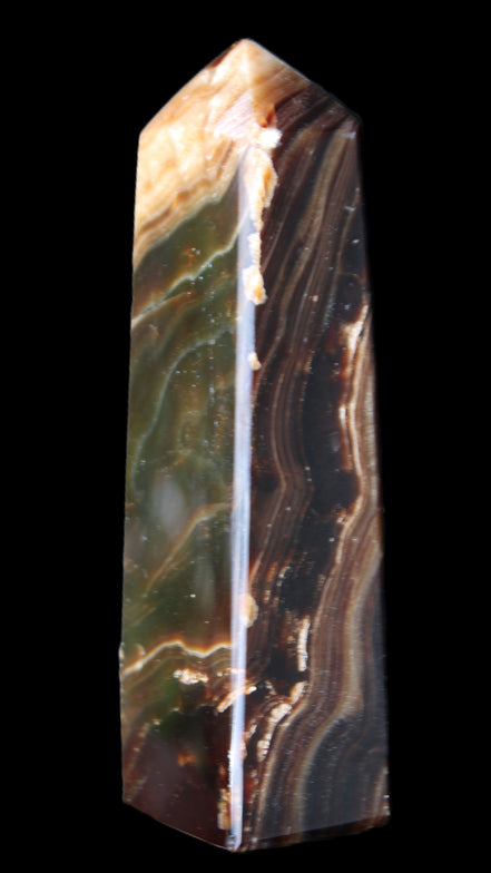 Chocolate Calcite obelisk 118*33*28mm 236g in sunlight - Rocks and Things Store