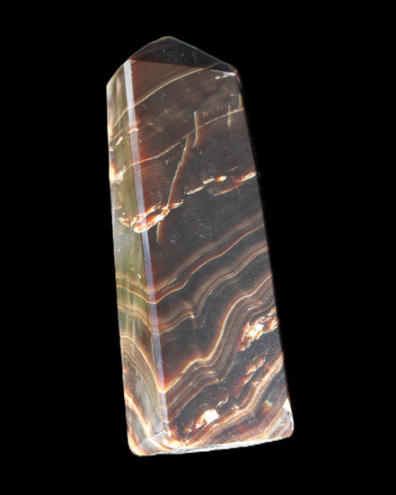 Chocolate Calcite obelisk 107*33*23mm 197.5g in sunlight - Rocks and Things Store