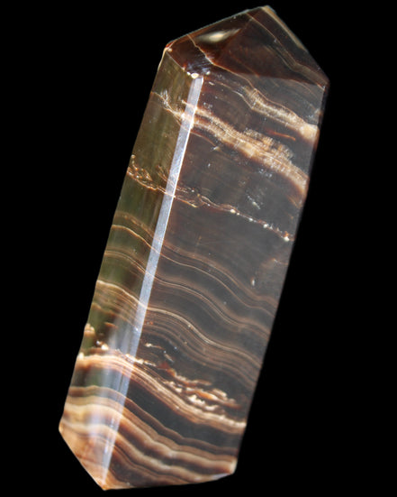 Chocolate Calcite obelisk 107*33*23mm 197.5g in sunlight - Rocks and Things Store