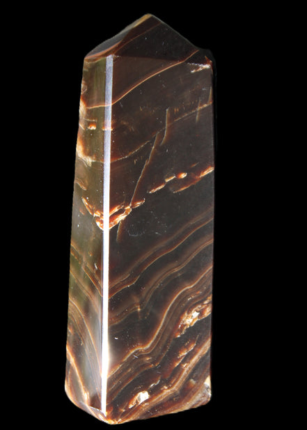 Chocolate Calcite obelisk 107*33*23mm 197.5g in sunlight - Rocks and Things Store