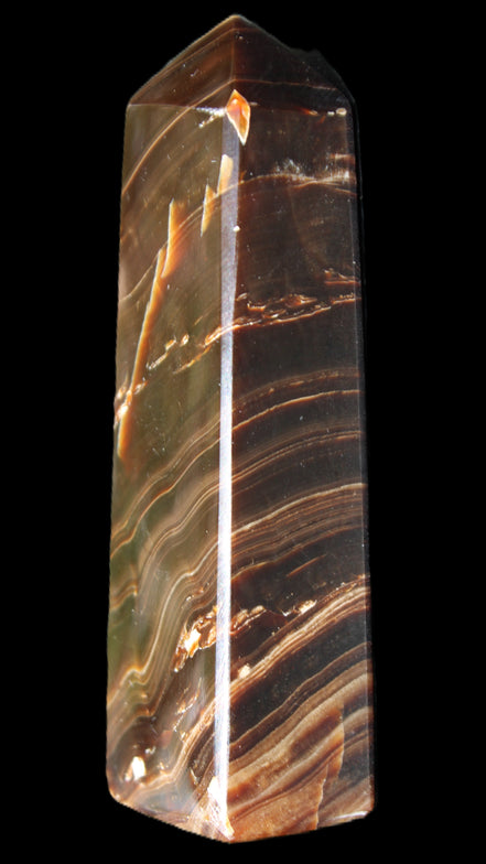 Chocolate Calcite obelisk 107*33*23mm 197.5g in sunlight - Rocks and Things Store