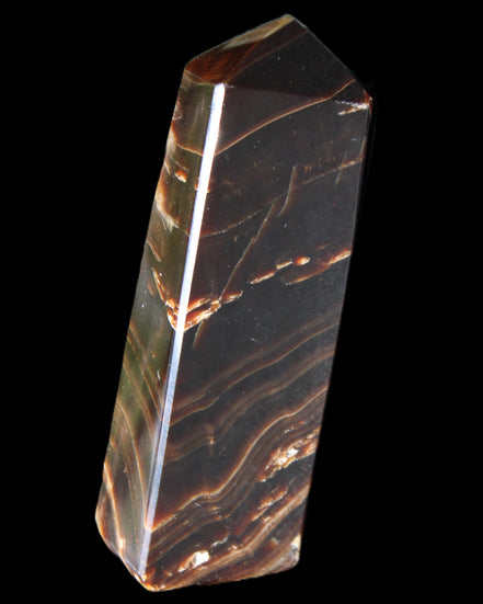 Chocolate Calcite obelisk 107*33*23mm 197.5g in sunlight - Rocks and Things Store