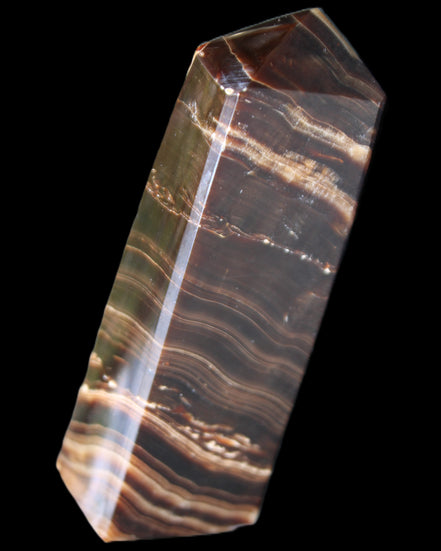 Chocolate Calcite obelisk 107*33*23mm 197.5g in sunlight - Rocks and Things Store