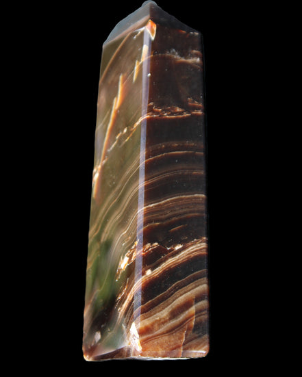 Chocolate Calcite obelisk 107*33*23mm 197.5g in sunlight - Rocks and Things Store