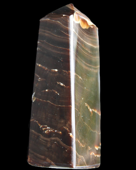 Chocolate Calcite obelisk 92*33*28mm 196g in sunlight - Rocks and Things Store