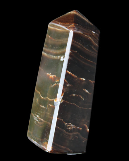 Chocolate Calcite obelisk 92*33*28mm 196g in sunlight - Rocks and Things Store