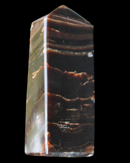 Chocolate Calcite obelisk 92*33*28mm 196g in sunlight - Rocks and Things Store