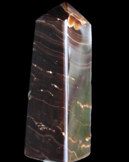 Chocolate Calcite obelisk 92*33*28mm 196g in sunlight - Rocks and Things Store