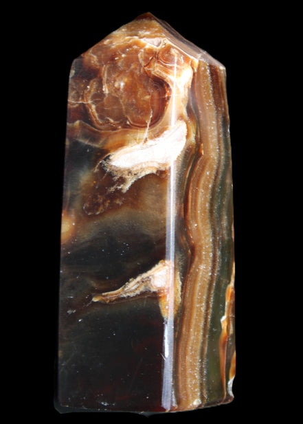 Chocolate Calcite obelisk 95*31*31mm 203g in sunlight - Rocks and Things Store