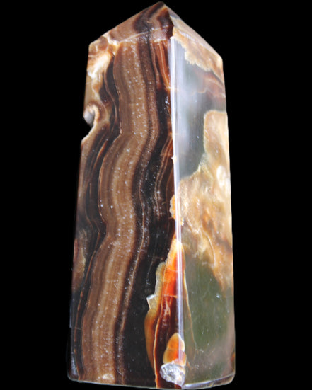 Chocolate Calcite obelisk 95*31*31mm 203g in sunlight - Rocks and Things Store