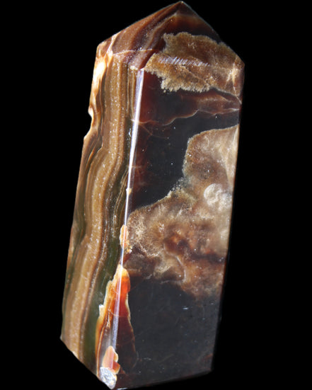 Chocolate Calcite obelisk 95*31*31mm 203g in sunlight - Rocks and Things Store