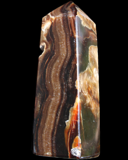 Chocolate Calcite obelisk 95*31*31mm 203g in sunlight - Rocks and Things Store