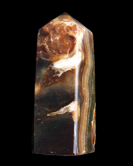 Chocolate Calcite obelisk 95*31*31mm 203g in sunlight - Rocks and Things Store