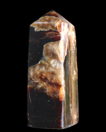 Chocolate Calcite obelisk 95*31*31mm 203g in sunlight - Rocks and Things Store