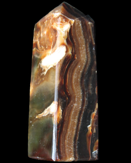 Chocolate Calcite obelisk 95*31*31mm 203g in sunlight - Rocks and Things Store