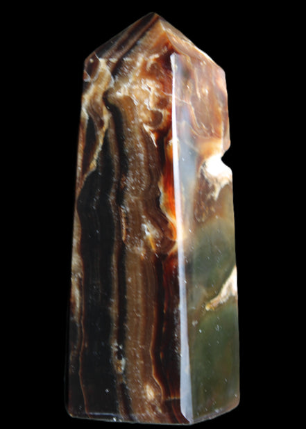 Chocolate Calcite obelisk 95*31*31mm 203g in sunlight - Rocks and Things Store