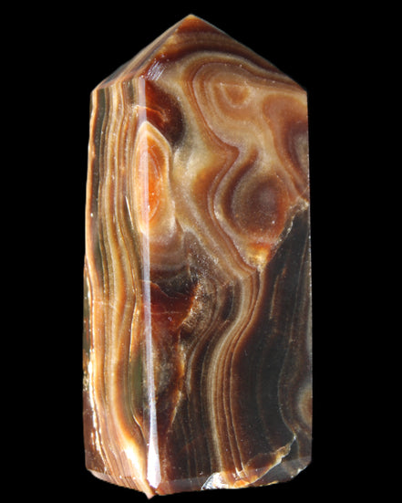 Chocolate Calcite obelisk 84*33*28mm 175g in sunlight - Rocks and Things Store