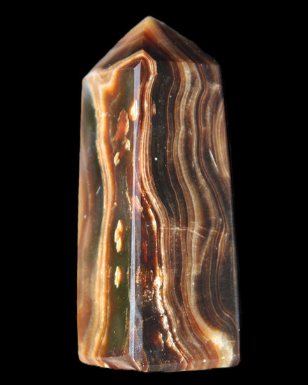 Chocolate Calcite obelisk 84*33*28mm 175g in sunlight - Rocks and Things Store