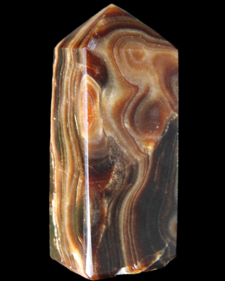 Chocolate Calcite obelisk 84*33*28mm 175g in sunlight - Rocks and Things Store