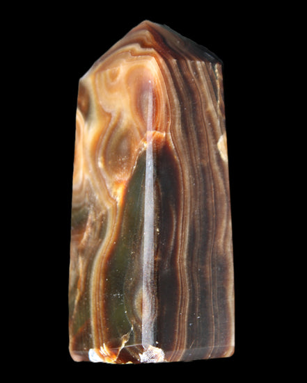 Chocolate Calcite obelisk 84*33*28mm 175g in sunlight - Rocks and Things Store