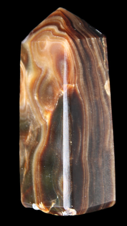 Chocolate Calcite obelisk 84*33*28mm 175g in sunlight - Rocks and Things Store