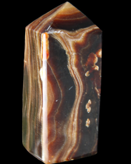 Chocolate Calcite obelisk 84*33*28mm 175g in sunlight - Rocks and Things Store