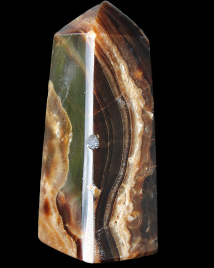 Chocolate Calcite obelisk 78*31*28mm 145g in sunlight - Rocks and Things Store