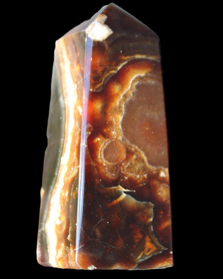 Chocolate Calcite obelisk 78*31*28mm 145g in sunlight - Rocks and Things Store