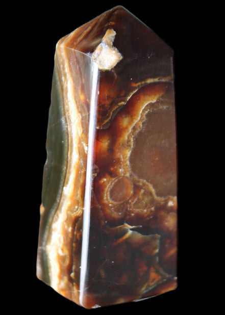 Chocolate Calcite obelisk 78*31*28mm 145g in sunlight - Rocks and Things Store