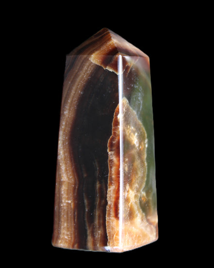 Chocolate Calcite obelisk 78*31*28mm 145g in sunlight - Rocks and Things Store