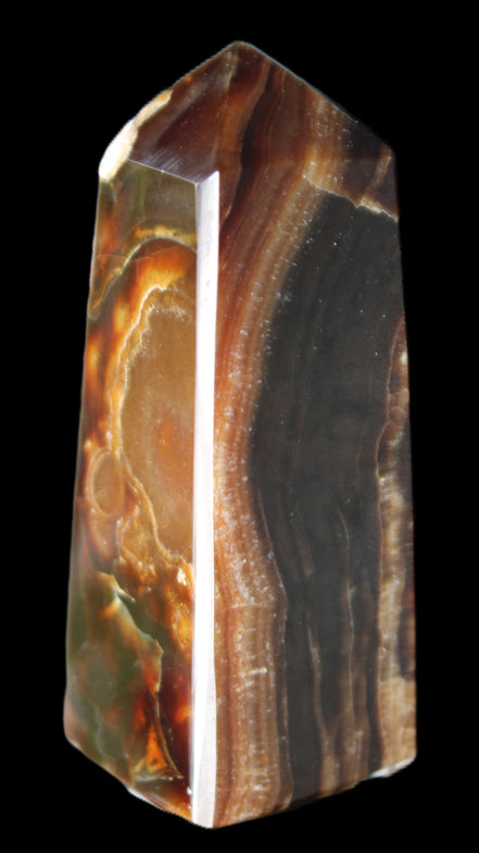 Chocolate Calcite obelisk 78*31*28mm 145g in sunlight - Rocks and Things Store
