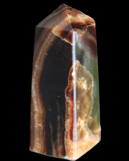 Chocolate Calcite obelisk 78*31*28mm 145g in sunlight - Rocks and Things Store