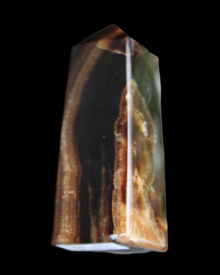 Chocolate Calcite obelisk 78*31*28mm 145g in sunlight - Rocks and Things Store
