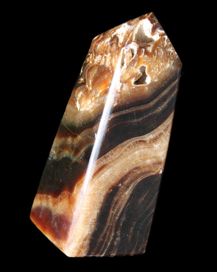Chocolate Calcite obelisk 83*32*30mm 147.5g in sunlight - Rocks and Things Store