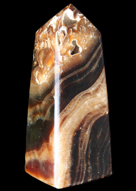Chocolate Calcite obelisk 83*32*30mm 147.5g in sunlight - Rocks and Things Store