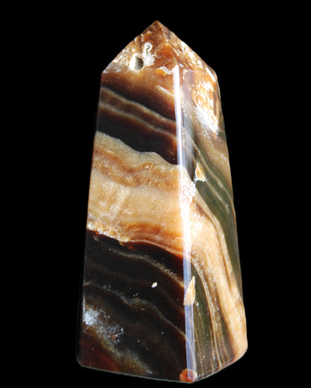 Chocolate Calcite obelisk 83*32*30mm 147.5g in sunlight - Rocks and Things Store