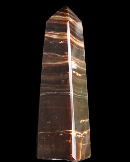 Chocolate Calcite obelisk 87*24*22mm 90.8g in sunlight - Rocks and Things Store