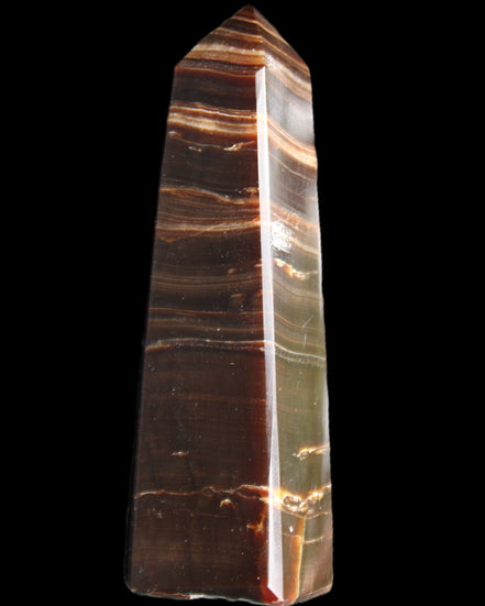 Chocolate Calcite obelisk 87*24*22mm 90.8g in sunlight - Rocks and Things Store