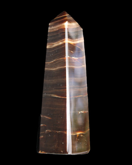 Chocolate Calcite obelisk 87*24*22mm 90.8g in sunlight - Rocks and Things Store