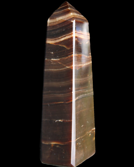 Chocolate Calcite obelisk 87*24*22mm 90.8g in sunlight - Rocks and Things Store