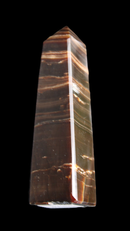 Chocolate Calcite obelisk 87*24*22mm 90.8g in sunlight - Rocks and Things Store